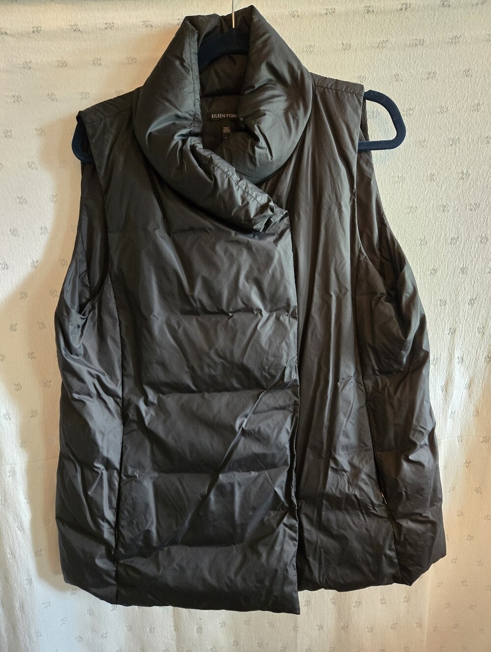 EILEEN FISHER Black Quilted Puffer Vest with High Collar Size L
